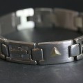 Steel Bracelet 21 cm / 14mm width with details in 18 k Gold